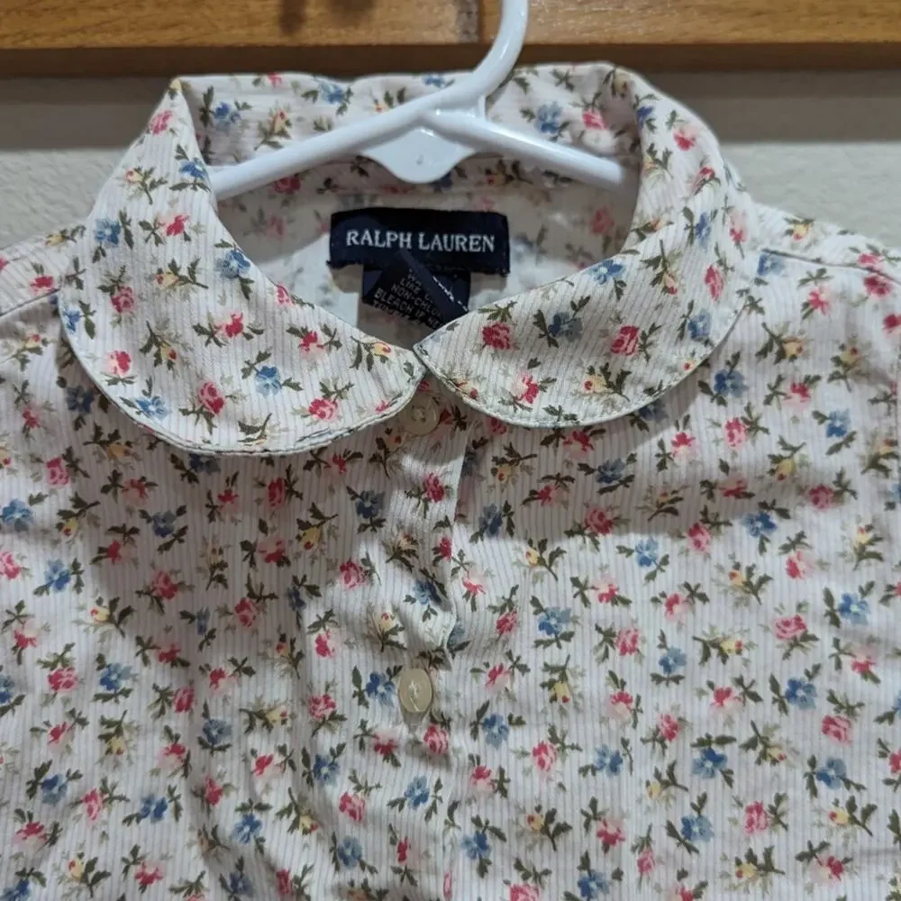 Ralph Lauren Button Down Shirt Girls Sz 4T Floral Preppy